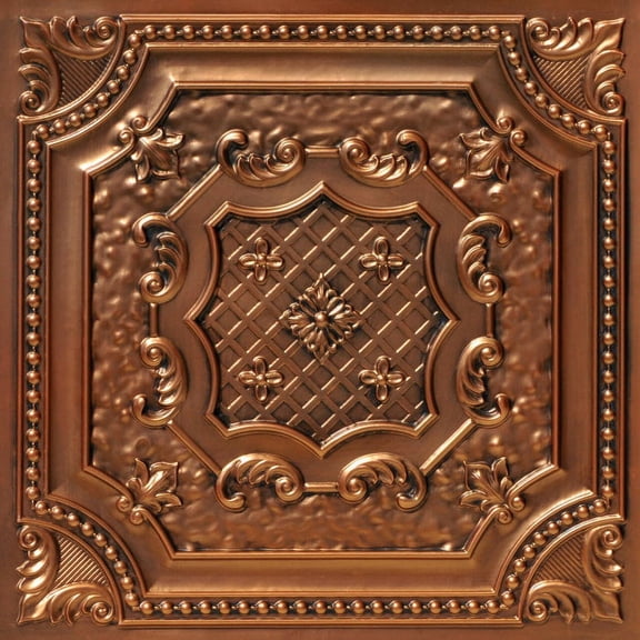 DCT04-Elizabethan Shield 2 ft. x 2 ft. PVC Glue-up or Lay-in Ceiling Tile in Aged Copper (100 Sq.ft / Pack) - 25 Pieces