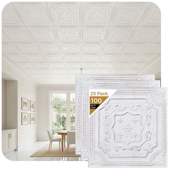 DCT04-Elizabethan Shield 2 ft. x 2 ft. PVC Glue-up or Lay-in Ceiling Tile in Antique Taupe (100 Sq.ft / Pack) - 25 Pieces