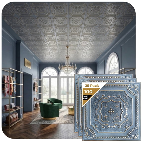 DCT04-Elizabethan Shield 2 ft. x 2 ft. PVC Glue-up or Lay-in Ceiling Tile in Smoked Gold (100 Sq.ft / Pack) - 25 Pieces