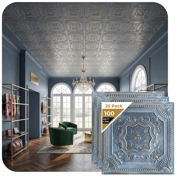 DCT04-Elizabethan Shield 2 ft. x 2 ft. PVC Glue-up or Lay-in Ceiling Tile in Smoked Gold (100 Sq.ft / Pack) - 25 Pieces