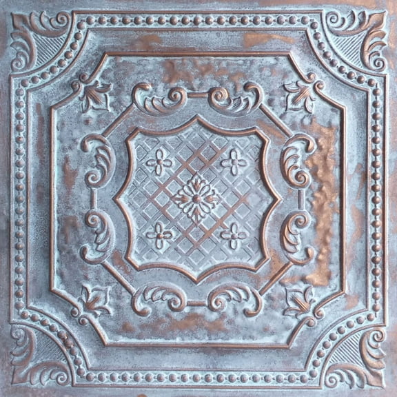 DCT04-Elizabethan Shield 2 ft. x 2 ft. PVC Glue-up or Lay-in Ceiling Tile in Weathered Copper (40 Sq.ft / Pack) - 10 Pieces