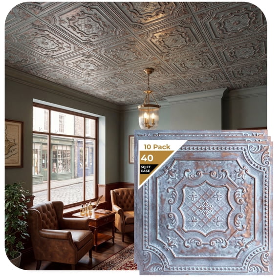 DCT04-Elizabethan Shield 2 ft. x 2 ft. PVC Glue-up or Lay-in Ceiling Tile in Weathered Copper (40 Sq.ft / Pack) - 10 Pieces