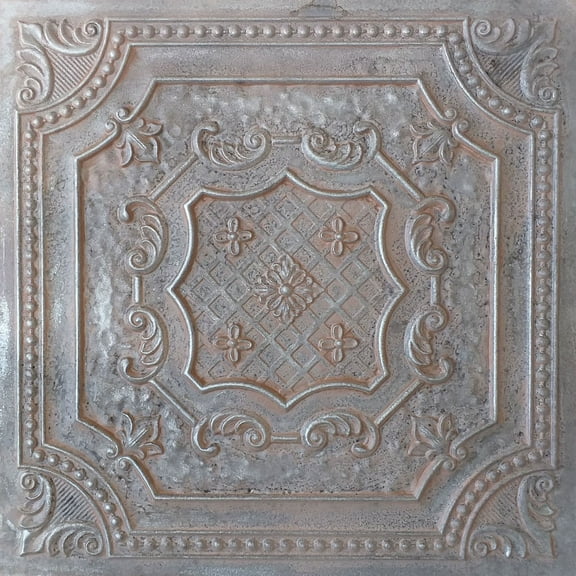 DCT04-Elizabethan Shield 2 ft. x 2 ft. PVC Glue-up or Lay-in Ceiling Tile in Weathered Iron (40 Sq.ft / Pack) - 10 Pieces
