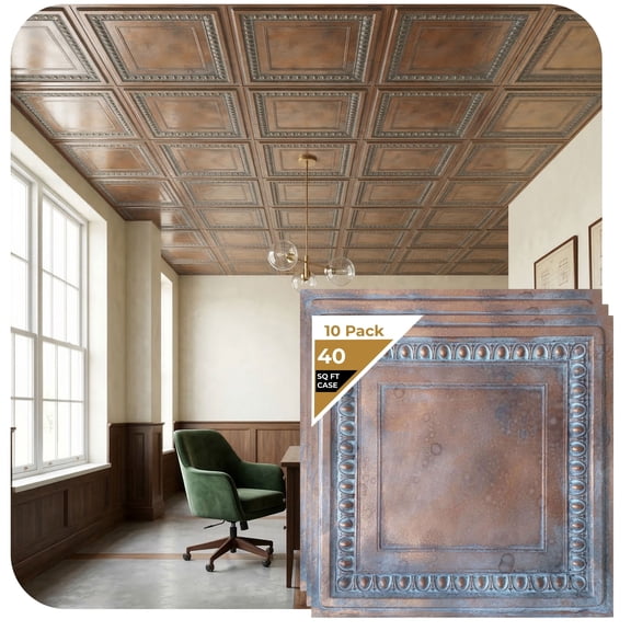 DCT06 - Cambridge 2 ft. x 2 ft. PVC Glue-up or Lay-in Ceiling Tile in Weathered Copper (40 sq.ft / Pack) - 10 Pieces