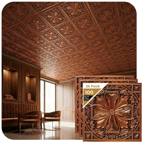 DCT10-Milan 2 ft. x 2 ft. PVC Glue-up or Lay-in Ceiling Tile in Aged Copper (100 Sq.ft / Pack) - 25 Pieces