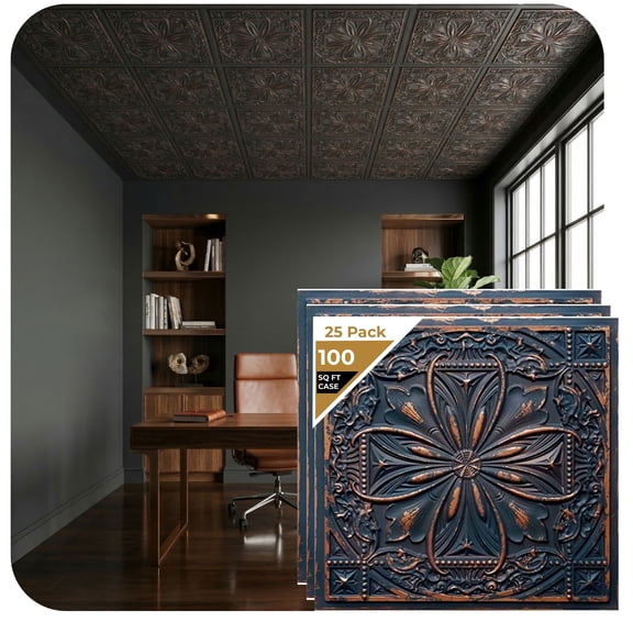 DCT10-Milan 2 ft. x 2 ft. PVC Glue-up or Lay-in Ceiling Tile in Graphite Gold (100 Sq.ft / Pack) - 25 Pieces