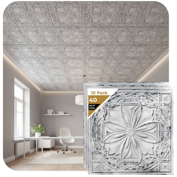 DCT10-Milan 2 ft. x 2 ft. PVC Glue-up or Lay-in Ceiling Tile in Old Black White (40 Sq.ft / Pack) - 10 Pieces