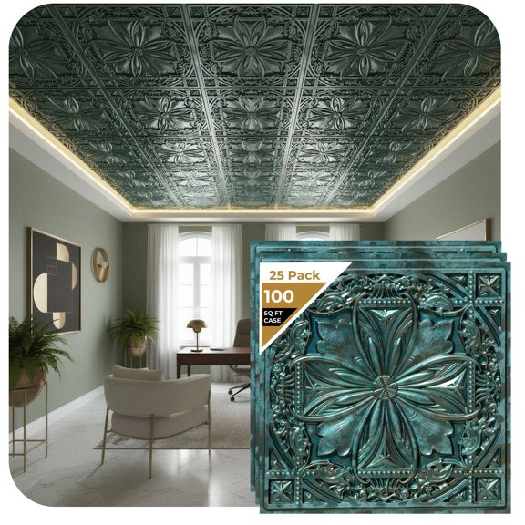 DCT10-Milan 2 ft. x 2 ft. PVC Glue-up or Lay-in Ceiling Tile in Patina (100 Sq.ft / Pack) - 25 Pieces