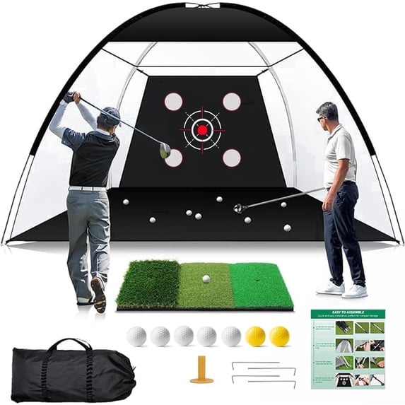 SwingRex 10x7FT Golf Net with Mat & Target – Backyard Golf Practice Net for Driving & Chipping