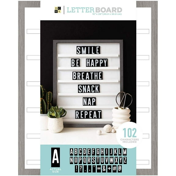 DCWV Sliding Letterboard 16"X20"-Grey Oak W/Black Tiles