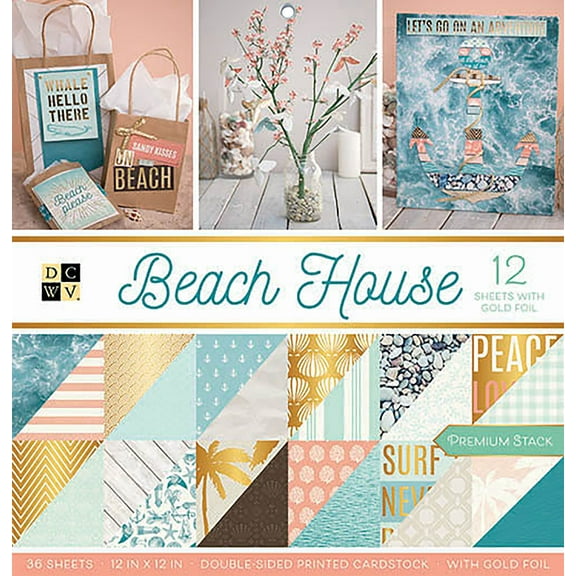 DCWV Double-Sided Cardstock Stack 12"X12" 36/Pkg-Beach House W/Gold Foil