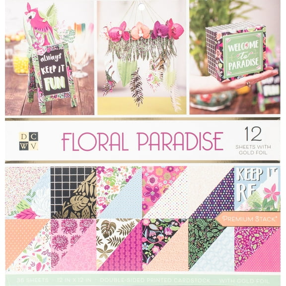 DCWV Double-Sided Cardstock Stack 12"X12" 36/Pkg-Floral Paradise W/Gold Foil