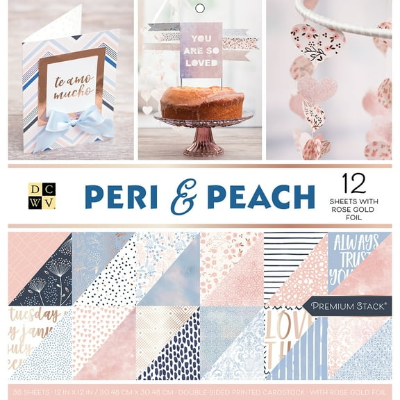 DCWV Double-Sided Cardstock Stack 12"X12" 36/Pkg Peri & Peach, 12 W/Rose Gold