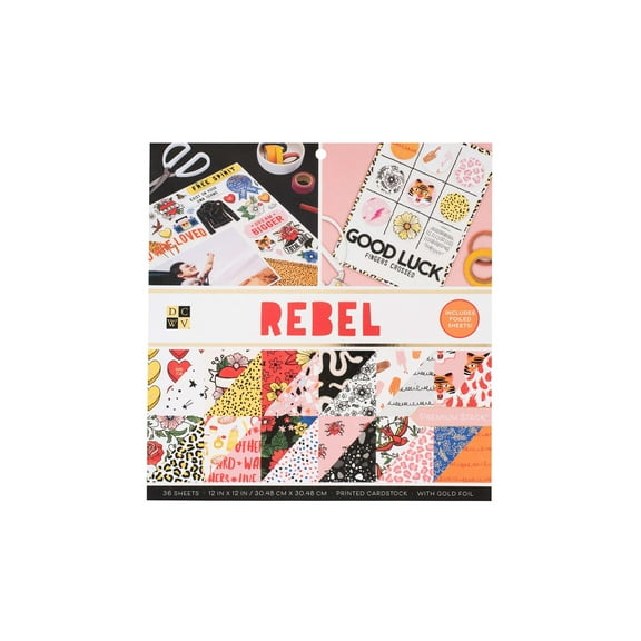 DCWV Double-Sided Cardstock Stack 12"X12" 36/Pkg-Rebel, W/Gold Foil