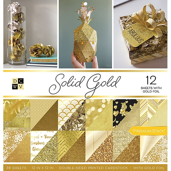 DCWV Double-Sided Cardstock Stack 12"X12" 36/Pkg Solid Gold W/Gold Foil