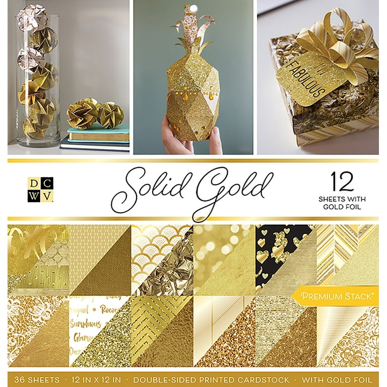 DCWV Double-Sided Cardstock Stack 12X12 36/Pkg Solid Gold W/Gold
