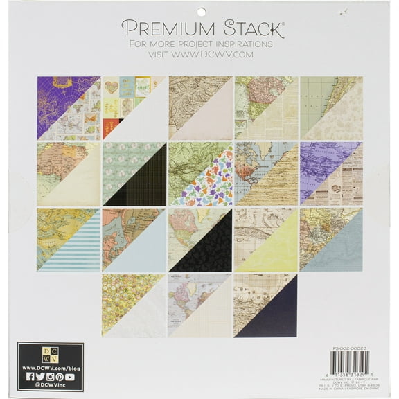 DCWV Double-Sided Cardstock Stack 12"X12" 36/Pkg-World Maps W/Foil Accents