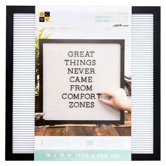 DCWV Framed Letterboard 16"X16"-Black W/White Insert