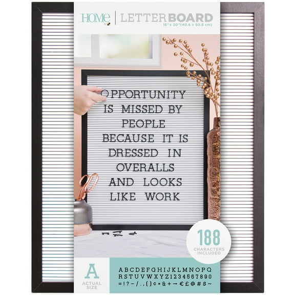 DCWV Framed Letterboard 16"X20" Black with White Insert