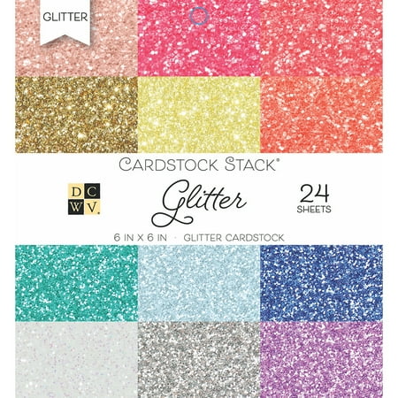 DCWV Single-Sided Cardstock Stack 6"X6" 24/Pkg-Glitter, 12 Colors/2ea