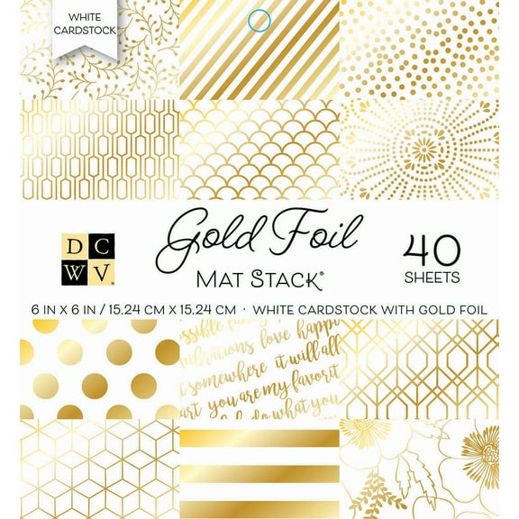 DCWV Single-Sided Cardstock Stack 6"X6" 40/Pkg Gold Foil - White W/Gold Foil