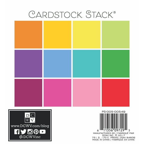 DCWV Single-Sided Cardstock Stack 6"X6" 48/Pkg-Brights, 12 Solid Colors/4ea