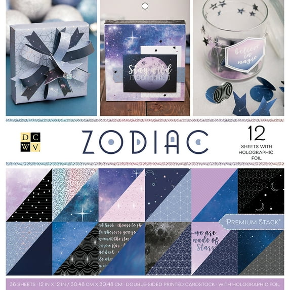 DCWV Zodiac Double-Sided Card Stock, Multicolor, 12in x 12in, 36 Sheets