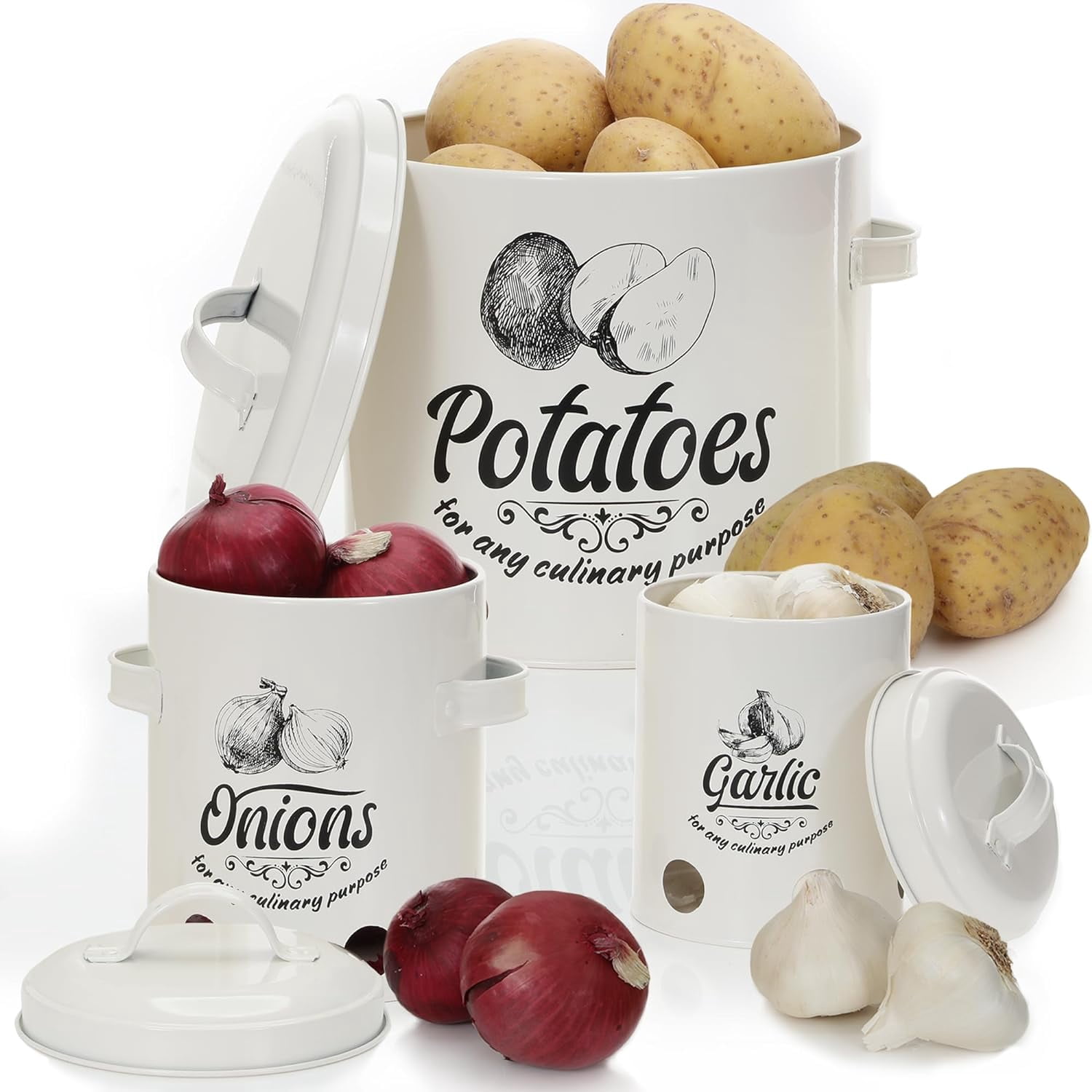 ZHQ Potato and Onion Storage Bin with Garlic Holder - 3 Containers ...