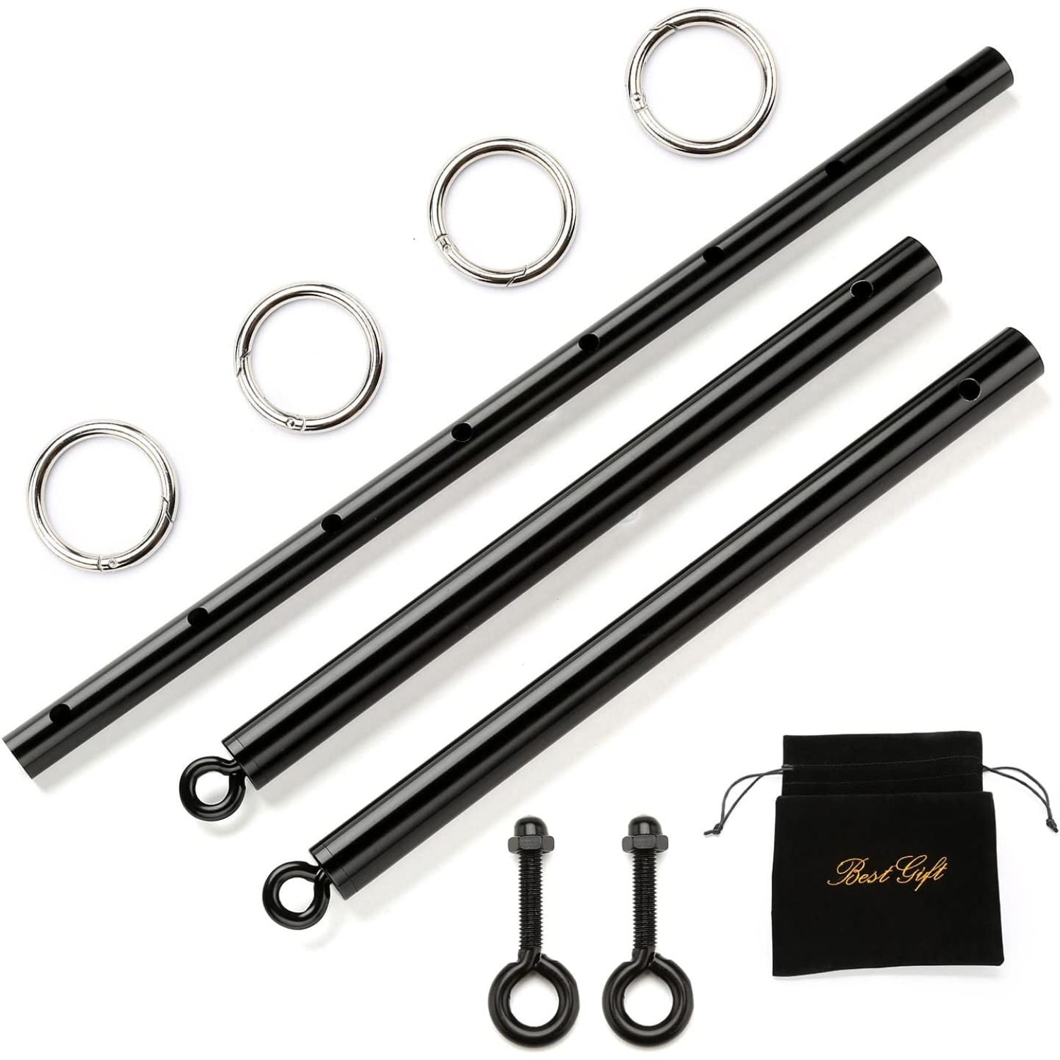EXREIZST Black Adjustable Spreader Bar Set With 4 Adjustable Faux Fur Straps - Fitness Gear For Home Gym Or Sports Training 1 thumbnail image