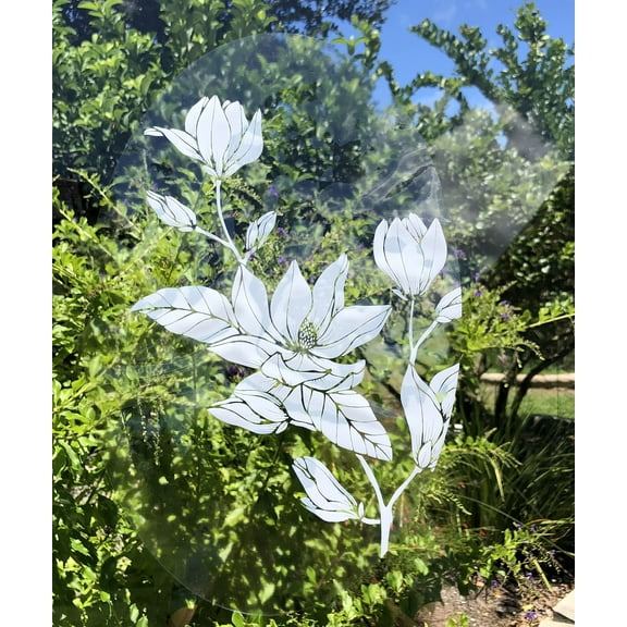 DCentral Flowers- Decorative Window Vinyl ‚ÄúEtched‚Äù Glass Cling Decal ‚Äì 8‚Äù x 12‚Äù. Objects are Opaque ‚Äì Background is Clear
