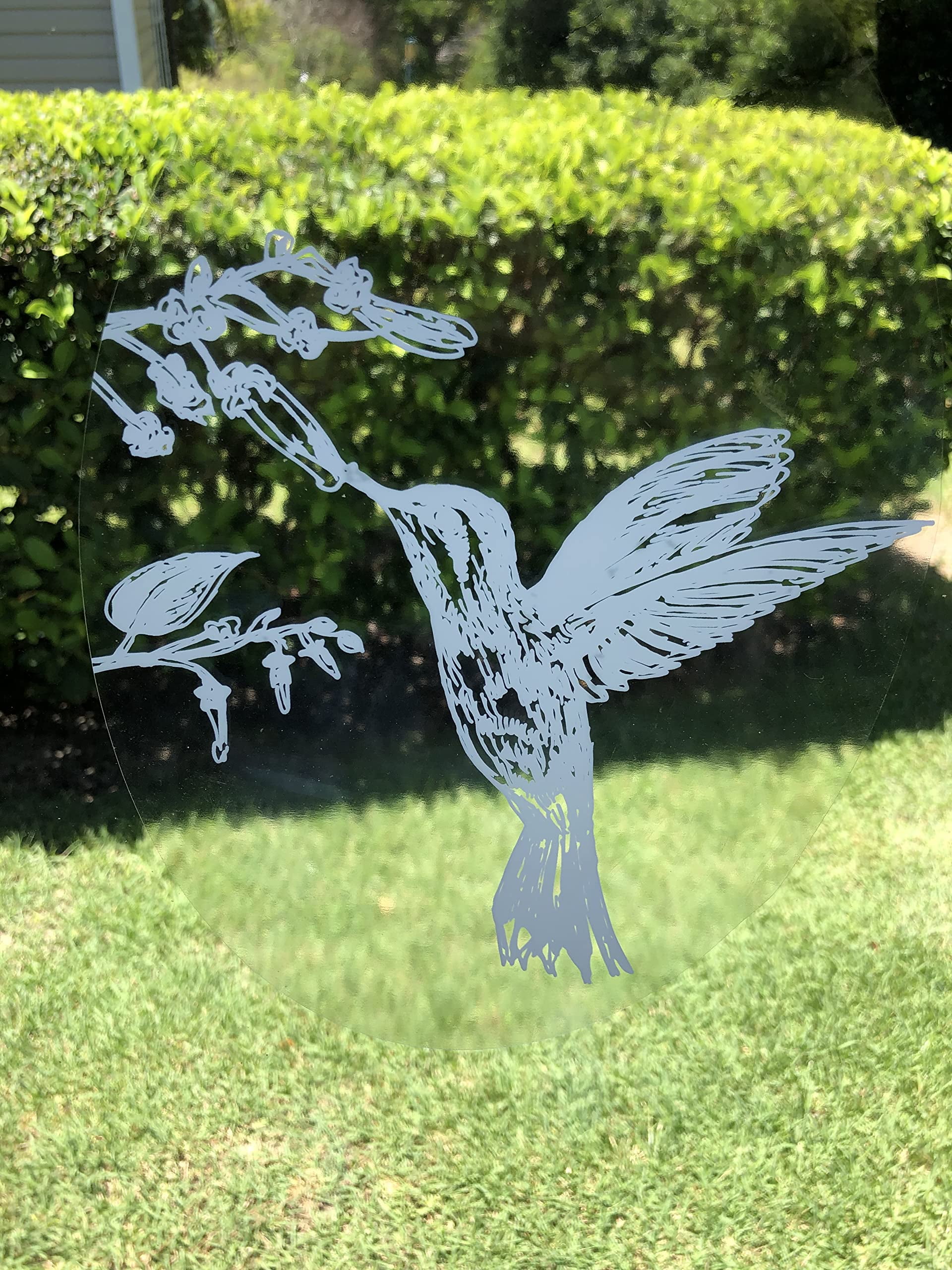 Hummingbird Etched Glass Reusable Window Cling Decal 8" x 12"