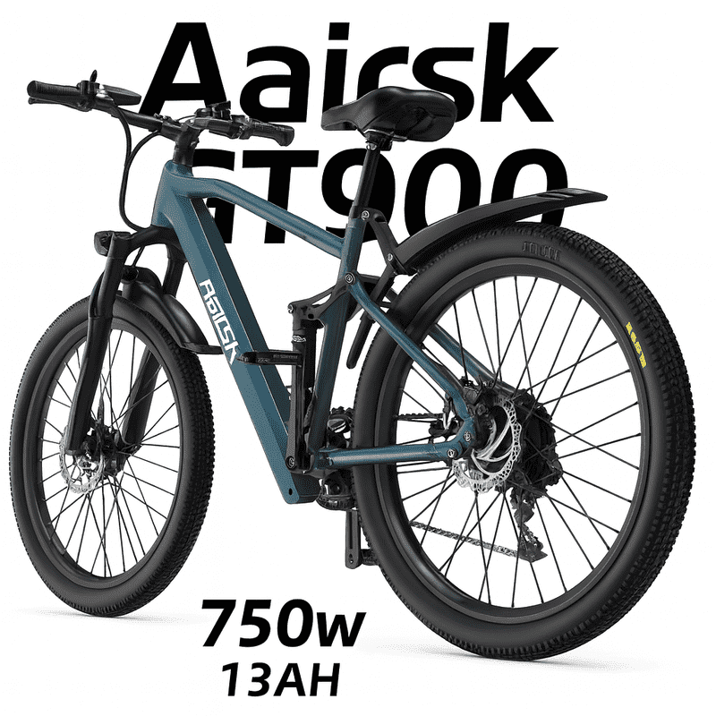 DCsky GT900 26 Inch Electric Bike 748W Peak Motor 36V 13Ah Removable Battery Dual Suspension 21 Speed Disc Brake E Bike for Adults