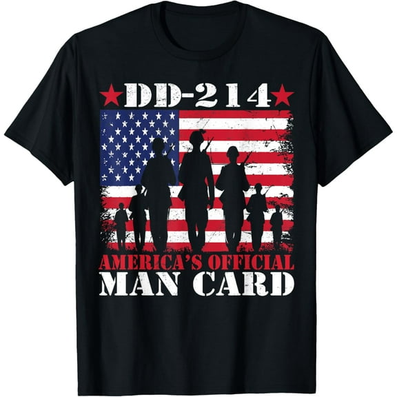 DD-214 America's Official Man Card Veteran Day American Flag T-Shirt100%Cotton