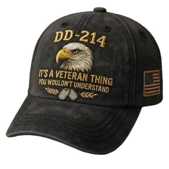 DD-214 Army Veteran Hat, Embroidered Patriotic Baseball Cap, Patriotic Veteran Day Gifts for Retired Soldiers(1PC,Blcak))