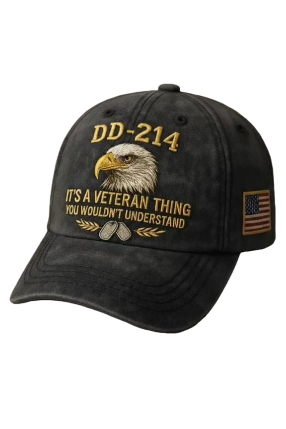 DD-214 Army Veteran Hat, Embroidered Patriotic Baseball Cap, Patriotic Veteran Day Gifts for Retired Soldiers(1PC,Blcak))
