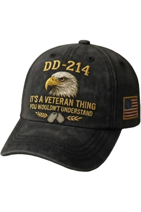 DD-214 Army Veteran Hat – Embroidered Patriotic Cap with Eagle & Dog Tags, Adjustable Baseball Cap for Retired Soldiers, Meaningful Military Veteran Gift for Men Who Served(Black)