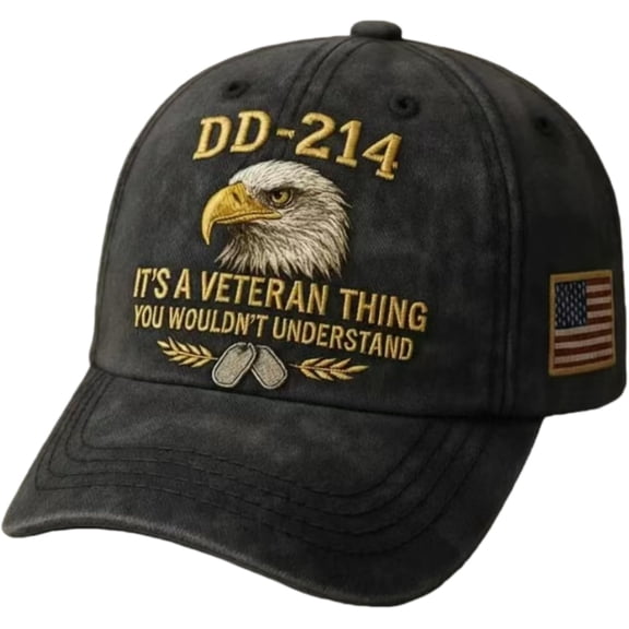 DD-214 Army Veteran Hat – Embroidered Patriotic Cap with Eagle & Dog Tags, Adjustable Baseball Cap for Retired Soldiers, Meaningful Military Veteran Gift for Men Who Served(Black)