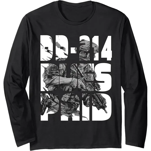 DD-214 Dues Paid DD-214 US Military Veteran Retired Long Sleeve T-Shirt ...