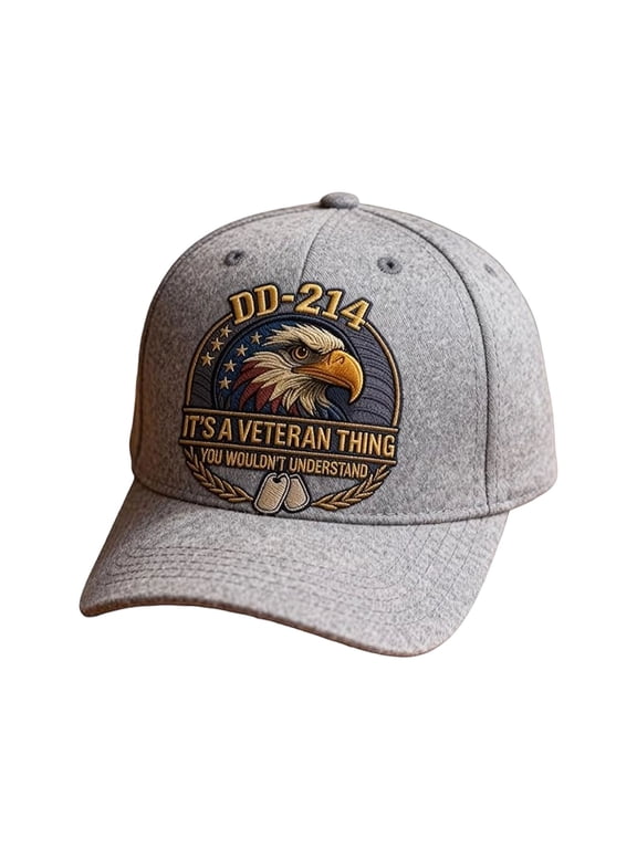 DD-214 Military Baseball Cap, Veteran Pride Adjustable Patrol Cap, Olive Green with Eagle Printed Pattern, Patriotic Veteran Day Gifts for Retired Soldiers (Gray)