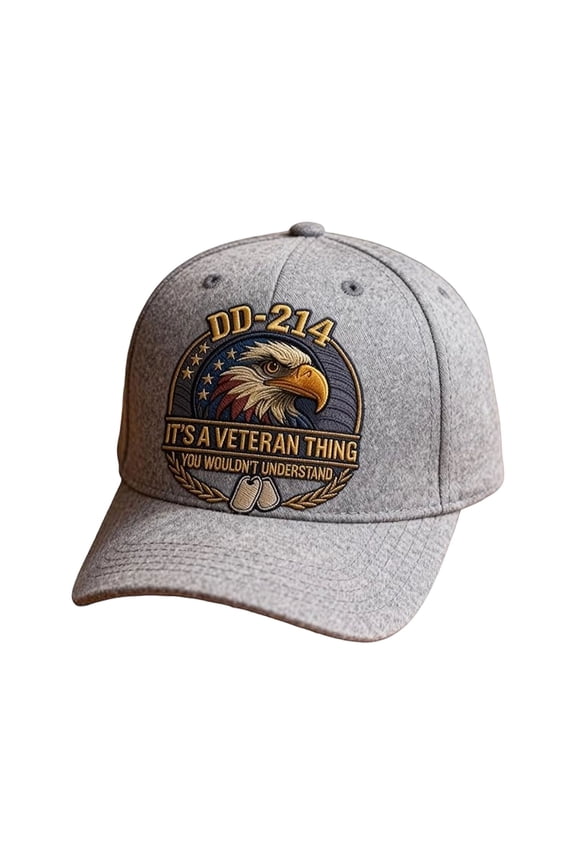 DD-214 Military Baseball Cap, Veteran Pride Adjustable Patrol Cap, Olive Green with Eagle Printed Pattern, Patriotic Veteran Day Gifts for Retired Soldiers (Gray)