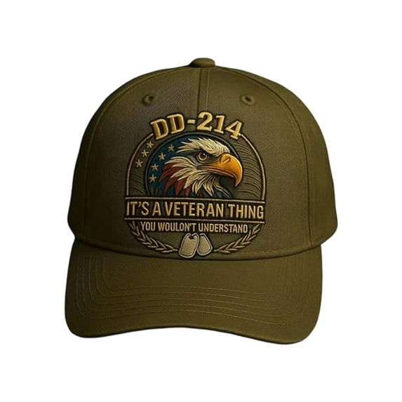 DD-214 Military Baseball Cap, Veteran Pride Adjustable Patrol Cap, Olive Green with Eagle Printed Pattern, Patriotic Veteran Day Gifts for Retired Soldiers (Green)