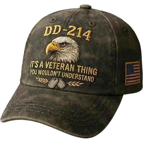 DD-214 Veteran Army Baseball Cap - Adjustable Embroidered Eagle Patriotic Hat - Perfect Veterans Day Gift for Soldiers