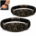 thumbnail image 1 of DD-214 Veteran Bracelet for Men, Engraved Zinc Alloy Plate with Braided Paracord Style Wristband, Patriotic Keepsake Gift, 1 of 8