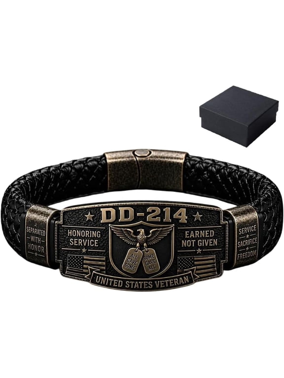 DD-214 Veteran Honor Bracelet, Earned Not Given Braided Bangle | Handmade Braided DD-214 Military Honor Bracelet, Leather Wristband with USA Flag & Eagle, for Veterans, Military Families