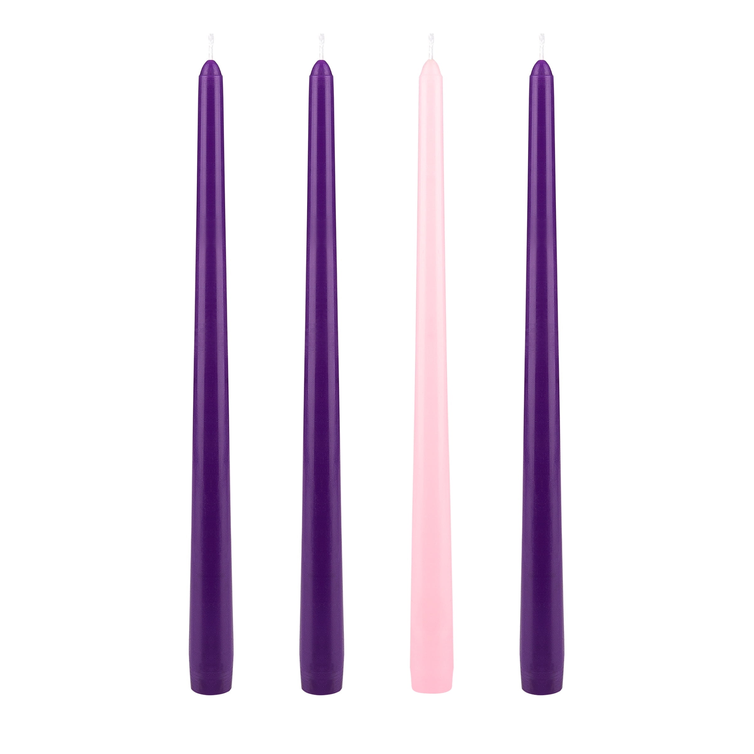 Mega Candles Unscented 12-Inch Advent Taper Candles - Set Of 5, Pink Purple White, Dripless, 13-Hour Burn
