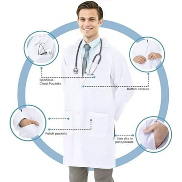 Heavy Duty Professional White Lab Coat, White Medical Uniform for Men, Size L