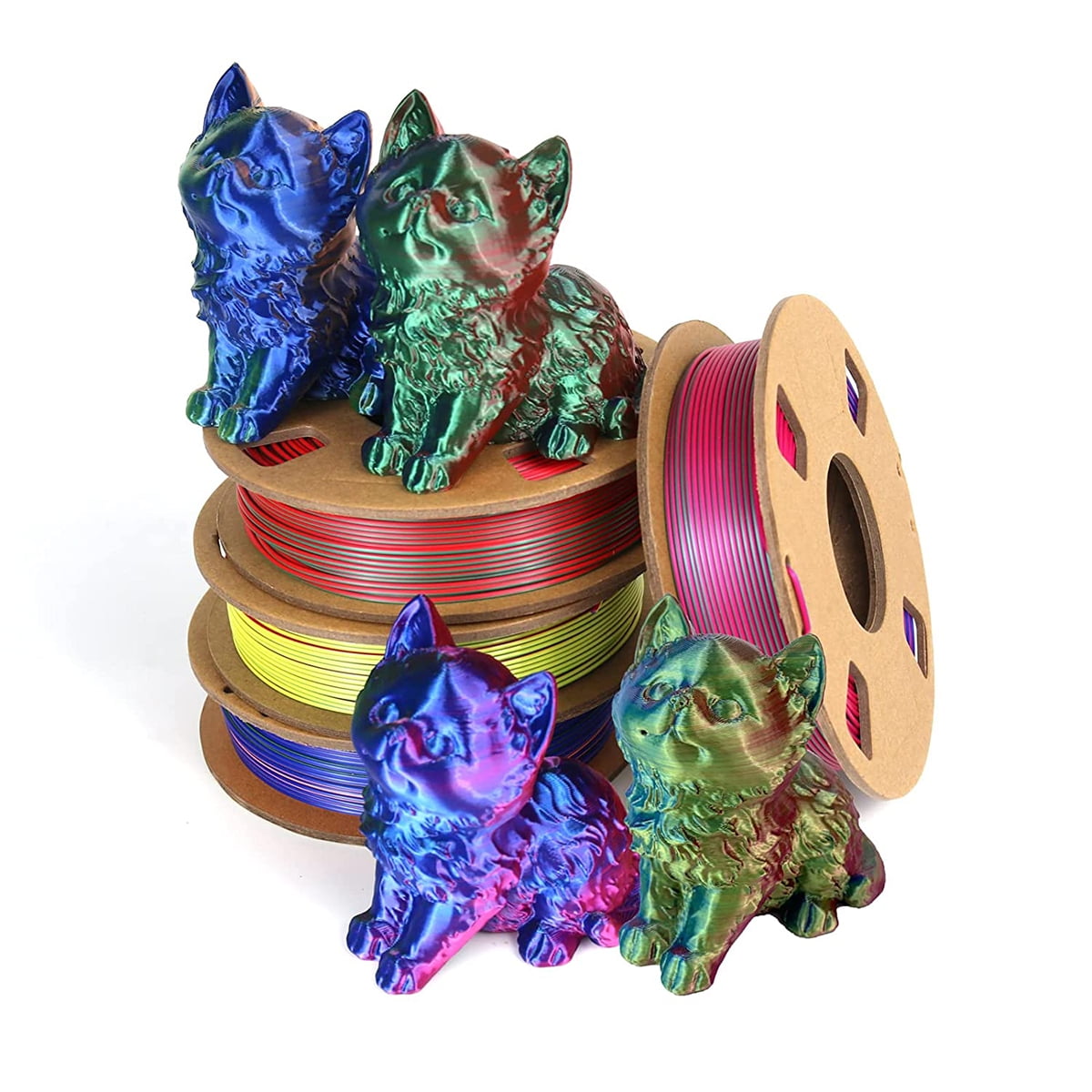 DD Silk PLA Filament Multicolor, 3D Printer Filament Tricolor PLA Filament  1.75mm +/- 0.03mm Change 3D Printing Filament 250g*4 /Set 2.2lbs Silk 3D PLA  Consumables Fit Most FDM Printer 
