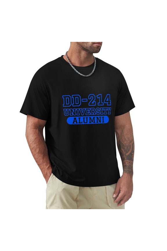 DD214 Alumni Funky Men's Cotton Short Sleeve HD Print Tee for Casual T-Shirt Crew Neck Top Black XL