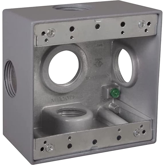 DD5100XS 4-1/2-Inch X 4-1/2-Inch Gang Weatherproof Box, 1-Inch Outlets, Side Lug, Gray