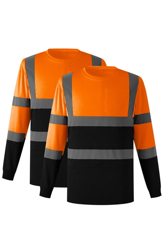 2 Pack High Visibility Safety Long Sleeve T-Shirt Reflective Stripes Safety Hi-vis Yellow Shirt Bright Construction Workwear for Men Red XXXL